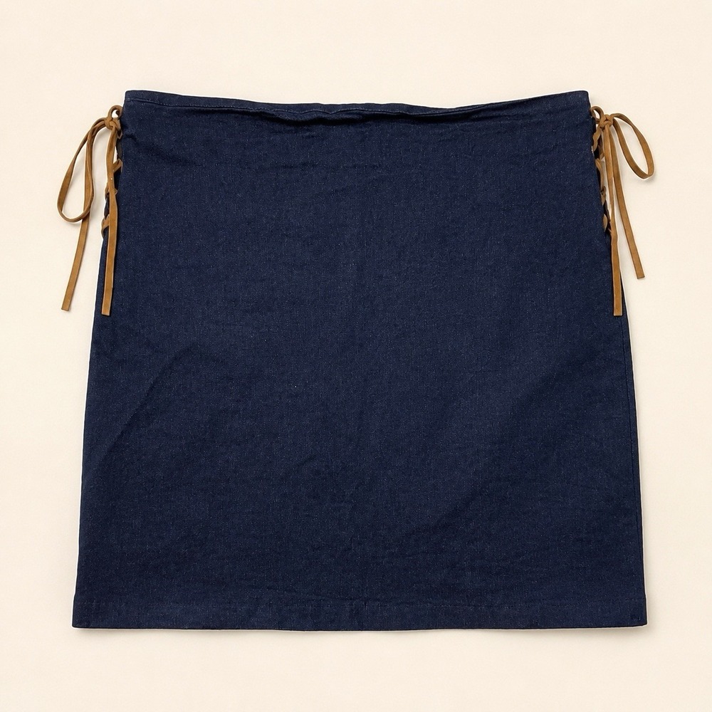 BLU Juniors 11 Y2K Denim Mini Skirt Leather Look Lace Up Side Tie USA